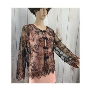 Jeannie St. Thomas 5XL Soutache Sheer Evening Jacket Duster Chinese Frog Closure